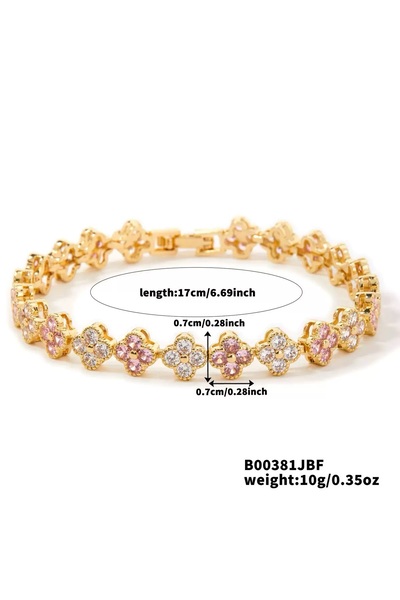 Choice5 16.5cm pink A Colorful Lucky Four-Leaf Flower Bracelet Inlaid With Zi...