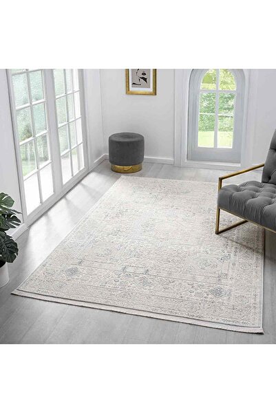 Pera Halı Minimal Krem Gri Eskitme Desenli Halı - MK12004GRS