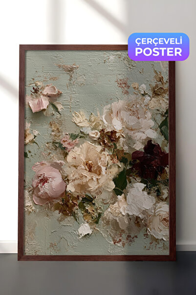 Zestia Vintage zidna slika, pastelna kompozicija cveća sa smeđim okvirom br: ...