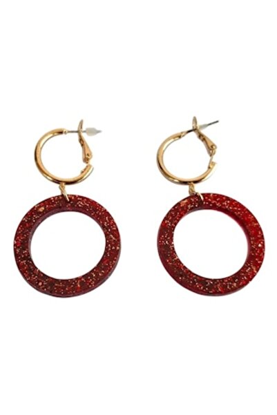 OEM Round Earrings, Unikat, Bohemian Style, Red with Sparkling Inserts, Golde...