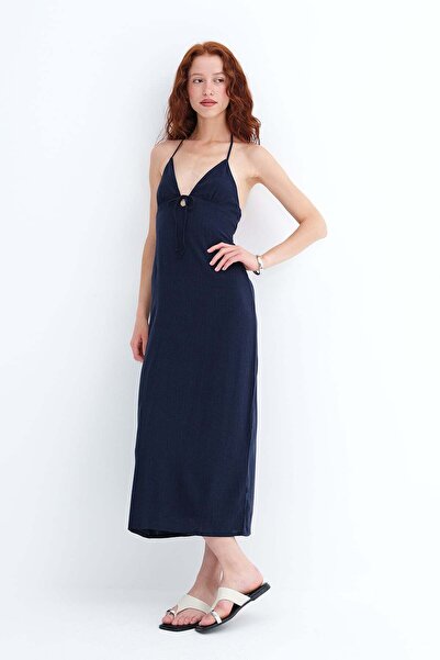 Addax Halter Neck Linen Blend Dress E17497