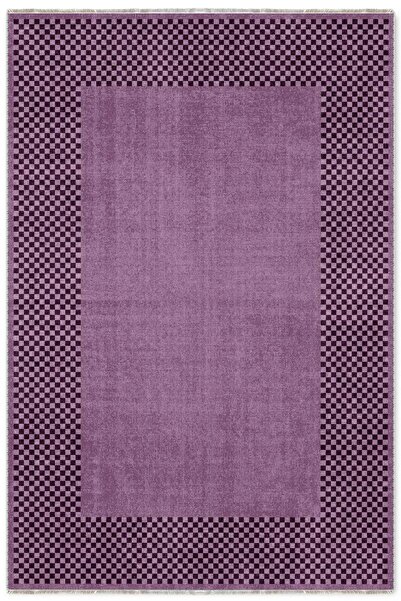 Pastel Home Modern Tasarım Mor Mürdüm Çerçeveli Şönil Halı Kilim Yolluk Kayma...