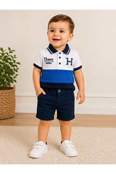 Chicsy Baby Baby Boy Polo Collar Shorts Set 2-Piece Summer Children's Set Nav...
