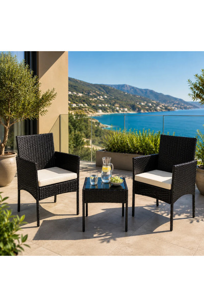 MultiGarden Set mobilier de grădină, Masă + 2 fotolii, cu perne crem, Technor...