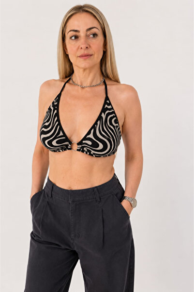 satya Abstract Zebra Patterned Seamless Triangle Bra/Bustier with Halter Neck