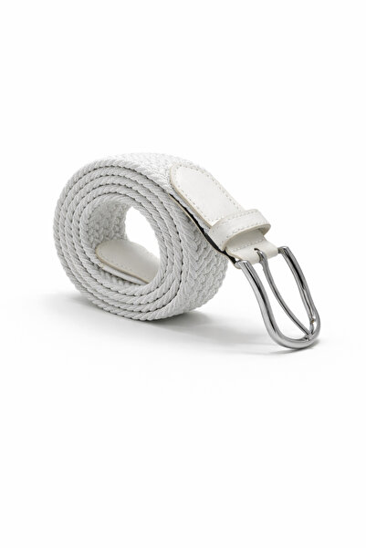 Genel Markalar Erkek Örgülü Lastikli Kemer Beyaz 3.5 cm Esnek Yapı Klasik Spo...