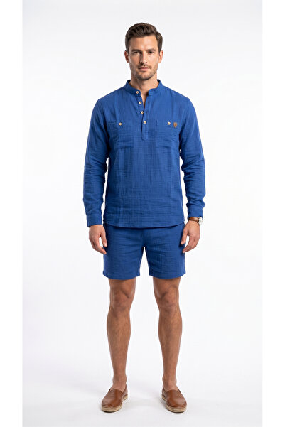 PANCHY CANKY Men's Muslin Shirt and Shorts Set – Breathable 100% Cotton Fabri...