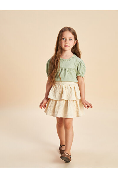 LC Waikiki Nevavm Krinkle Pleated Girls' Shorts Skirt with Elastic Waist