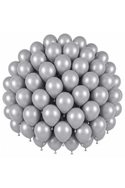 BeySüS Silver Color Latex Pastel Balloon (30 cm) - 50 Pieces