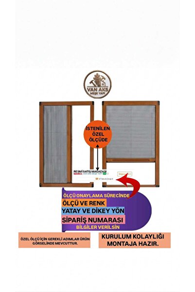 Van Aks Meşe Yapı Akordeon Pileli Sürgülü Stor Pencere - Kapı Sinekliği (BOY=...