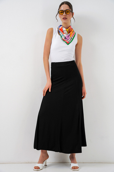 Merterium Women's Knitted Long Skirt 1483 - Black