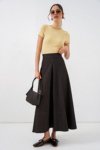 Merterium Women's Long Denim Skirt 1479 - Brown