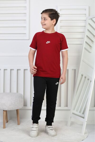 MAVİ BONCUKK Boys' 2-Piece Set Cotton T-Shirt and Striped Sweatpants Casual S...