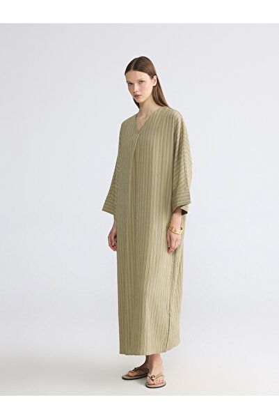 LC Waikiki Esvab • Modern & Distinctive V Placket Striped Modal Blend Dress