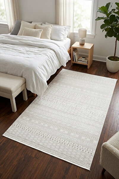 Bonny Home Premium Yatak Odası Halısı Kaymaz Taban Yumuşak Dokulu Modern Krem...