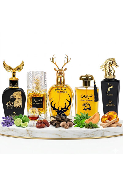 Ayelet Set of 5 Oriental Perfumes 100ML - Qannas Black + Al Hamra + Al Maliki...