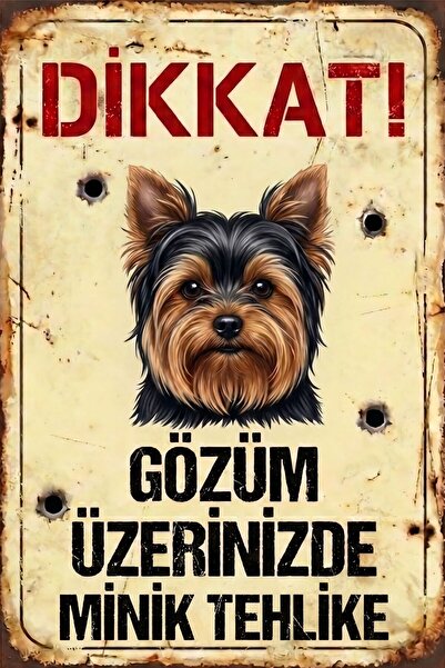 Iron Paws Dikkat Köpek Var - Yorkshire Terrier Uyarı Levhası - Paslanmaz Meta...