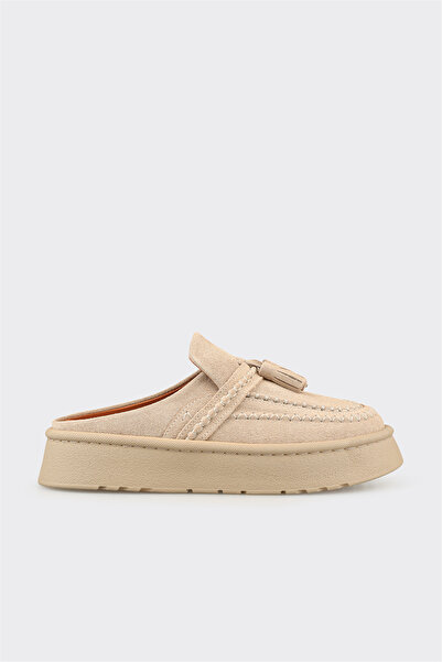 Elle Shoes Bej Deri Kadın Terlik