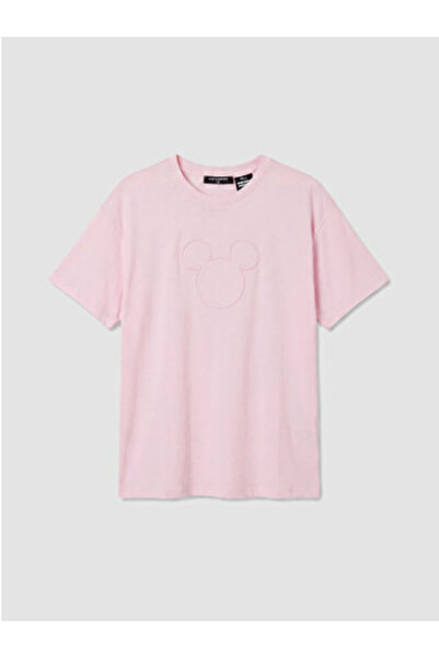 LC Waikiki New Season Pink Embroidered 100% Cotton Women's T-Shirt