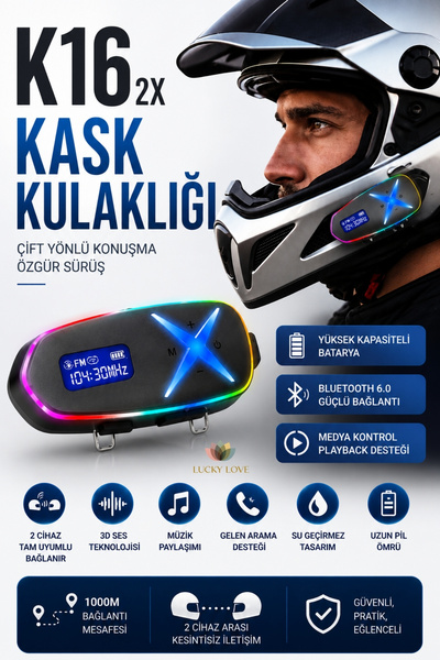 Lucky Love K162X Motosiklet Kask Kulaklığı Bluetooth Intercom Telsiz Sistemi ...