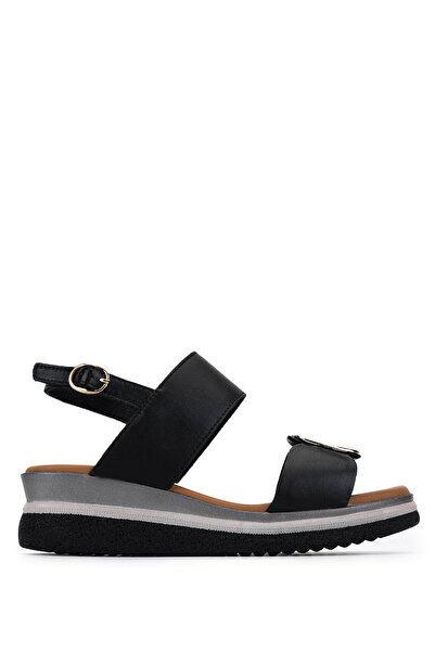 Tamer Tanca Women's Genuine Leather Black Heeled Sandals