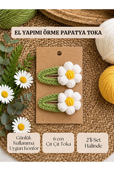 Vintage Tasarım Atölye El Yapımı Örgü Çıtçıt Papatya Toka