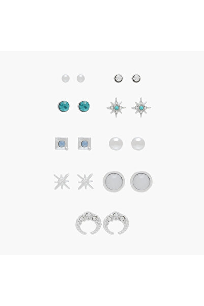 Lifestyle Pack of 9 Silver Tone Assorted Earrings with Pushback Closure