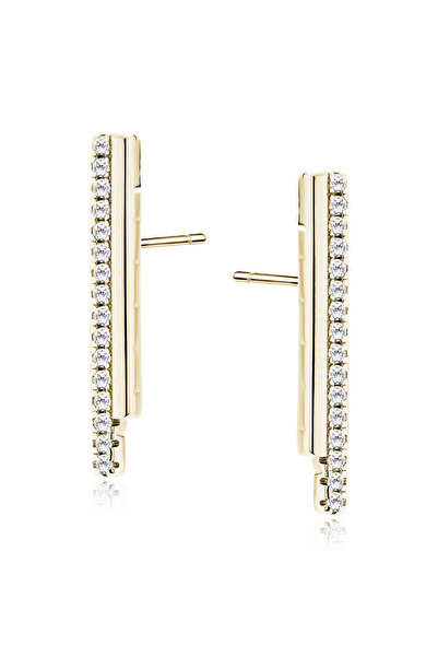 PrimaDonna Cercei Tip Bară cu Zirconii Albe din Argint 925 Placat cu Aur 14K