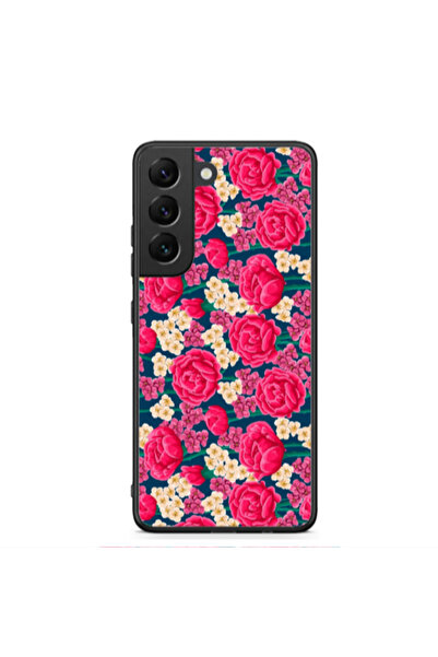 Other Samsung S22 Plus Red and pink Flowers Black Glossy Θήκη