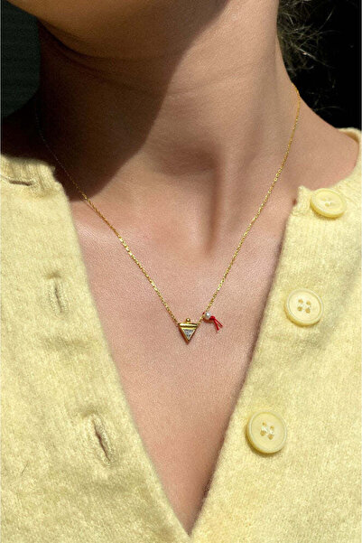Spossy Silver Jewelry 925 Ayar Gümüş, Gold, İncili, Minimal Üçgen Kolye