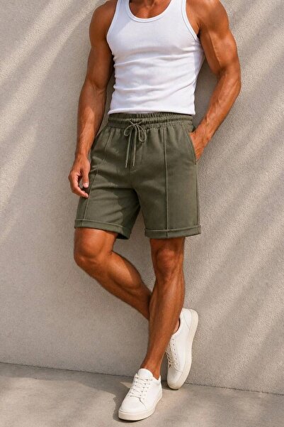 MADZEYMODA Diagonel Fabric Green Khaki Men's Shorts Mz-93056
