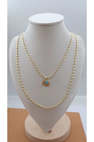 Jerie Gold Badem İkili Zincir Wish Kolye