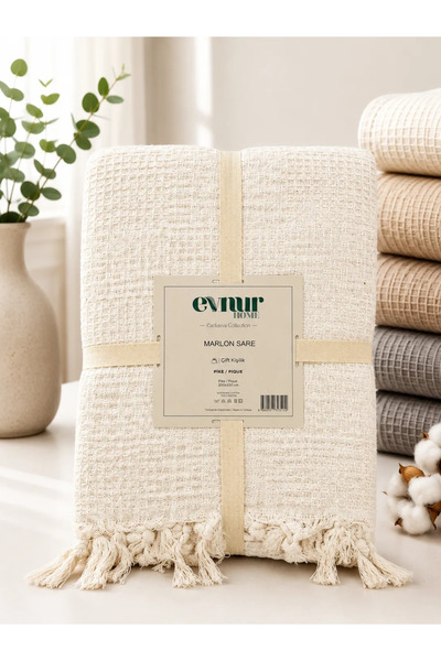 Evnur Home Evnur Marlon Sare Bağlamalı Saçaklı Çift Kişilik Pike KREM