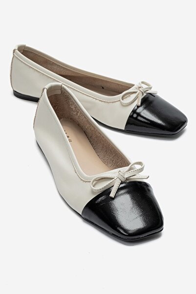 LuviShoes ROMY Ecru Skin-Negru Piele lacuită Piele naturală Cu vârf rotunjit ...
