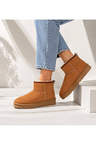 goodyer KADIN TABA/CAMEL SÜET İÇİ KÜRKLÜ İNCE TABAN MİNİ BİLEK BOY GÜNLÜK KIŞ...