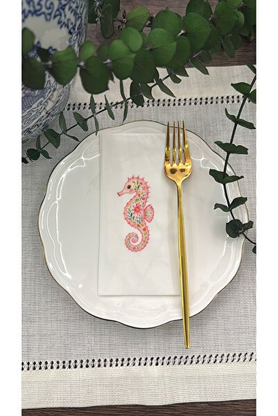 busrasdesign Renkli Deniz Atı Baskılı Sunum Peçetesi 16'lı