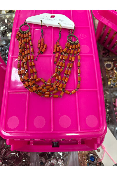 ELUNE İSTANBUL Milano Bohemian Wooden Beaded Multi-Row Necklace Earring Set