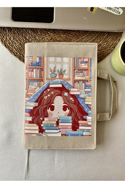 DUTTDİKİM BEJ kitaplarla küçük kız-su itici özellikli-17*24 cm-kitap kılıfı-t...