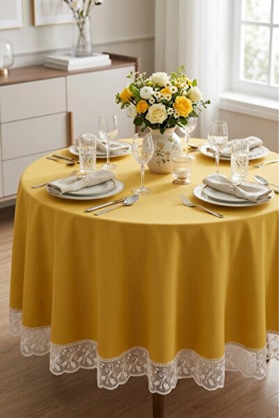 Rona Home Round Tablecloth Stain Resistant Liquid Repellent Ruched Kitchen Li...
