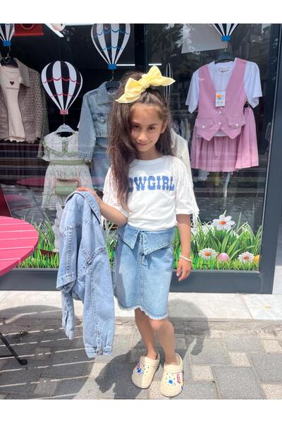 Bebeu Denim Jacket Denim Skirt Girls' 3-Piece Set