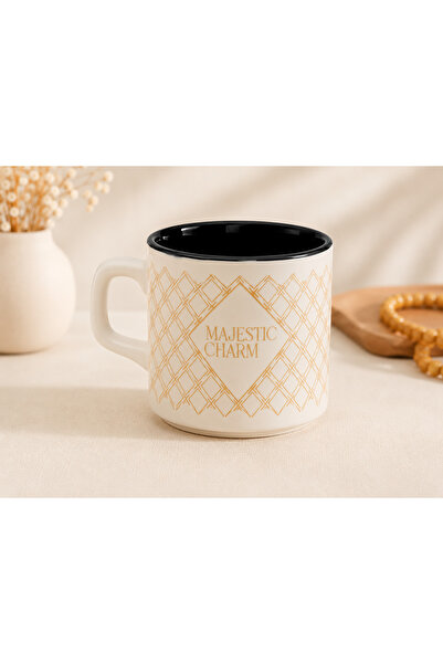 Keramika Majestic Charm 2'li seramik Kahve ve Çay Kupası Seti – Siyah İç Yüze...