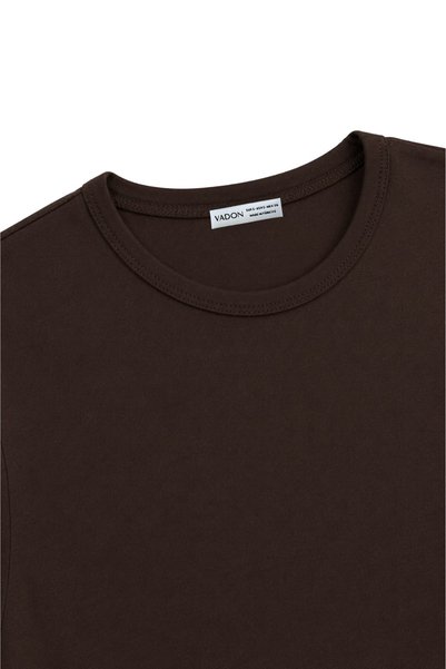 Vadon 1003 Women's Cotton Slim Fit Crew Neck Soft Textured Basic T-Shirt Brown