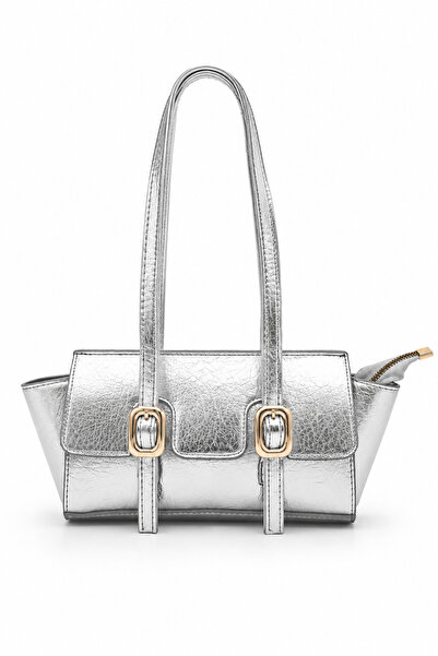Sellini Bella Buckle Detailed Women's Shoulder Bag Silver