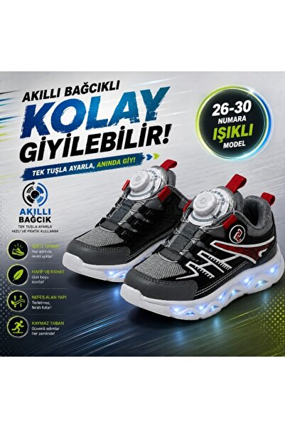 Promax AKILLI BAĞCIKLI IŞIKLI ÇOCUK SPOR AYAKKABI GRİ 26-30 KOLAY GİYİLEBİLİR