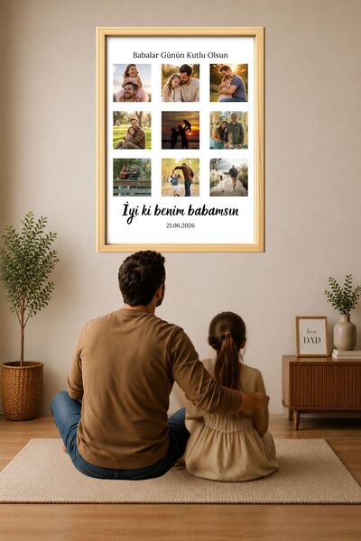 benden olsun Babalar Günü Hediyesi Kişiye Özel 9 Fotoğraflı Kolaj Tablo Mesaj...