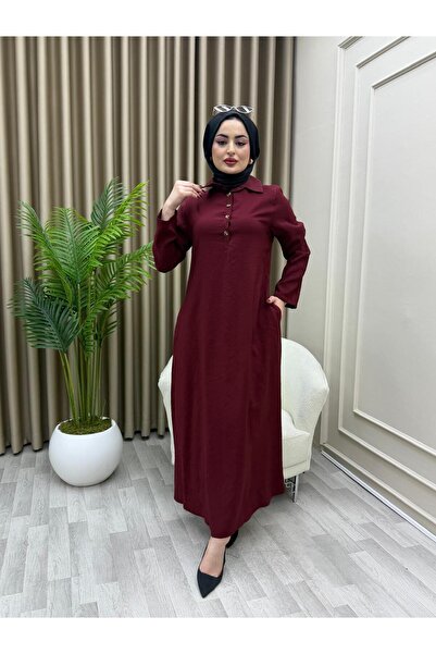 azeldembutik Kadın Modal Elbise Önden Düğmeli