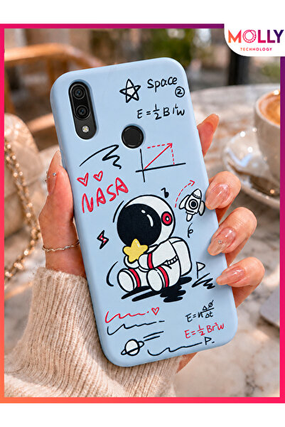 Molly HUAWEİ P SMART 2019 İçin Bebe Mavisi Cosmic Doodle Desenli Silikon Kılıf