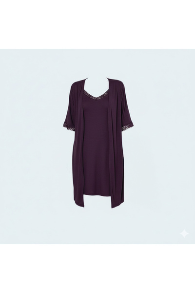 Generic Soft Viscose Short Nightgown Plus Size Nightdress with Robe Elegant L...
