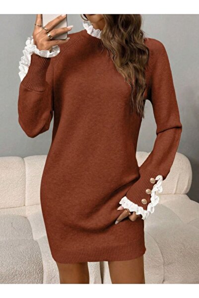 Iuliashop Rochie tricotată scurtă Jannike, culoare maro - M