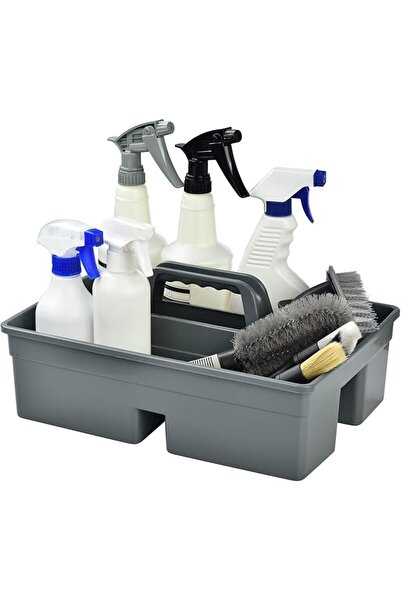 The Bros 3 Compartment Plastic Cleaning Caddy Tray, Stackable Large Commercia...